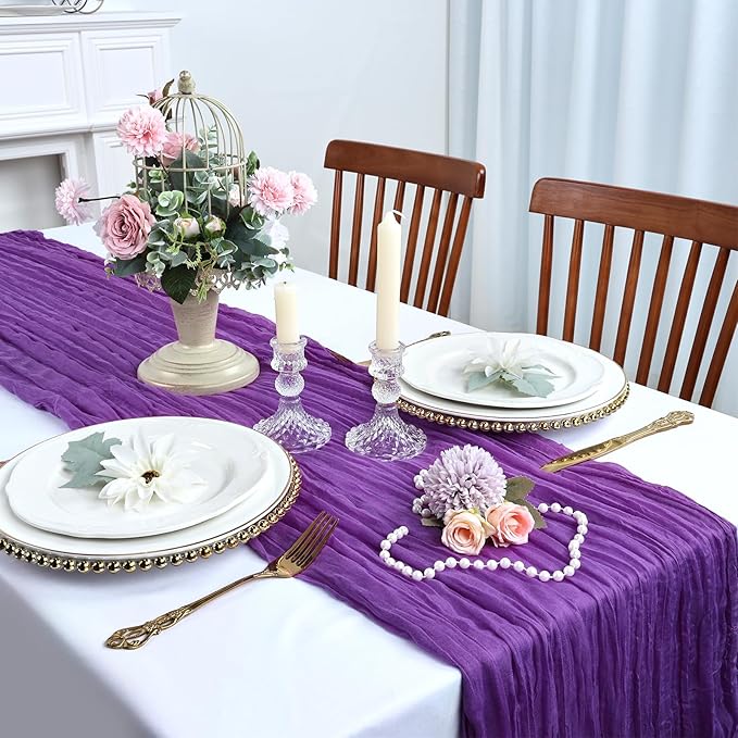 6 Pack Purple Cheesecloth Table Runner 10FT Boho Cheese Cloths Gauze Fabric Table Runners 120 Inch Rustic Sheer for Wedding Birthday Party Baby Shower Centerpiece Home Decorations