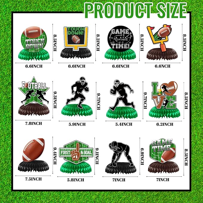 12Pcs Football Party Decorations Football Honeycomb Centerpieces Football Table Centerpiece Supplies for Football Birthday Party Tailgate Game Day Party Decorations Supplies