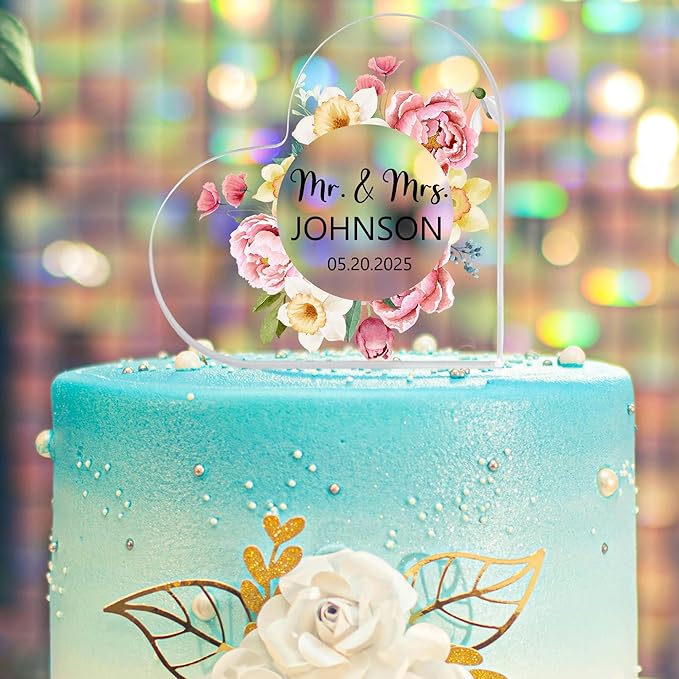 Custom Wedding Heart Acrylic Plaque,Mr & Mrs Cake Topper,Personalized Wedding Keepsake/Gift/Sign (Style 21)