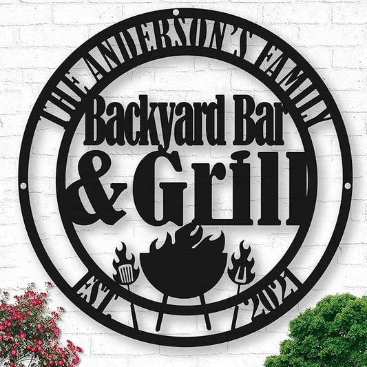 Personalized BBQ Grill Name Sign - Outdoor Kitchen Decor - Metal Sign - Grill Gifts for Dad - Backyard BBQ Decor