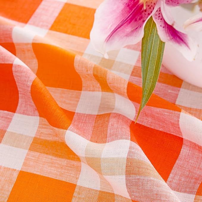 Solino Home Fall Plaid Table Runner 108 Inches Long - 100% Pure Linen Pumpkin Table Runner 14 x 108 Inch for Dining - Autumn, Thanksgiving, Fall Buffalo Check