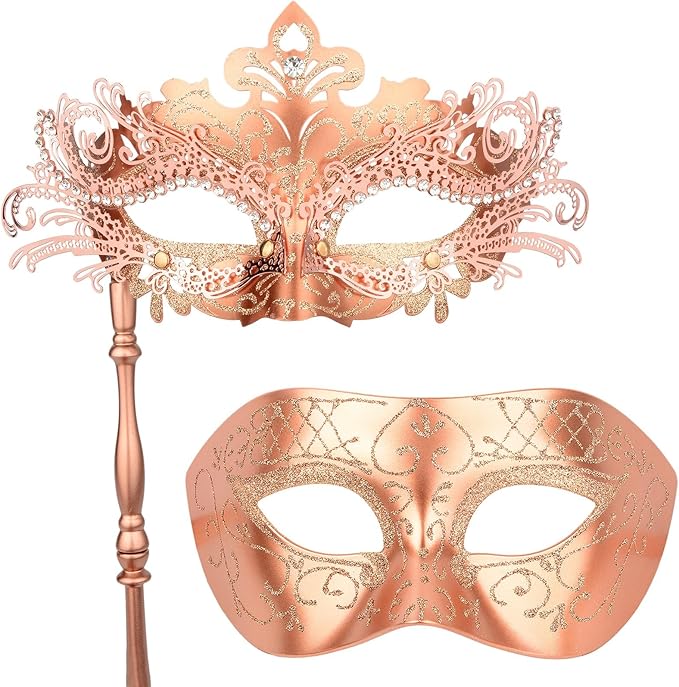 Hoshin Masquerade Mask for Couple, Mardi Gras Deecorations Venetian Masks with Stick for Womens