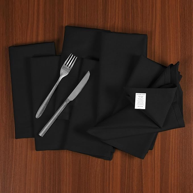 Black Cloth Napkins Set of 12 Cotton Linen 18x18 Inch - Soft Durable Washable - Ideal for Farmhouse Party Spring Summer Easter - Perfect Everyday Use Table Linen (Black, Pack of 12)