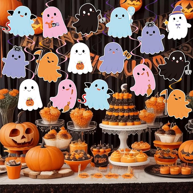 40Pcs Halloween Ghost Hanging Swirl Decorations, Halloween Party Ceiling Hanging Swirls Ghost Hanging Swirls Streamers for Trick or Treat Birthday Baby Shower Party Decor Supplies