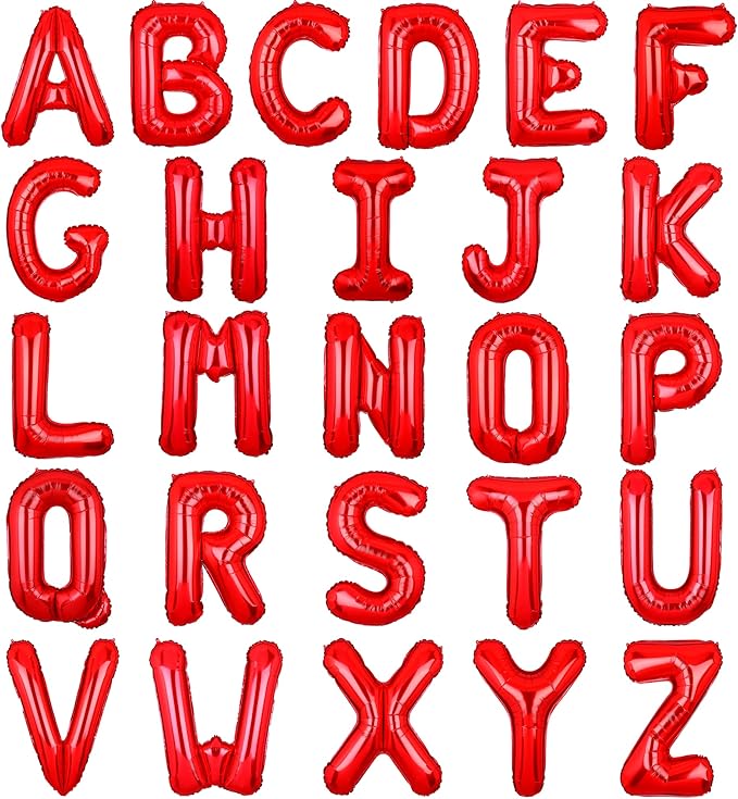 Letter Balloons 16 Inch Mylar Foil Alphabet Letter A-Z Balloons Set for Wedding Birthday Party Decoration Banner Custom Phrase 26 Pieces(Red)