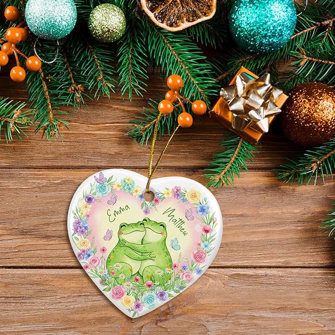 Personalized Frog Couple Christmas Ceramic Ornament, Couples Dating Ornament Xmas Tree Hanging, Wedding Married Ornaments Gift for Bride Groom Couples, Custom Names Frog Animal Keepsake Xmas 2025