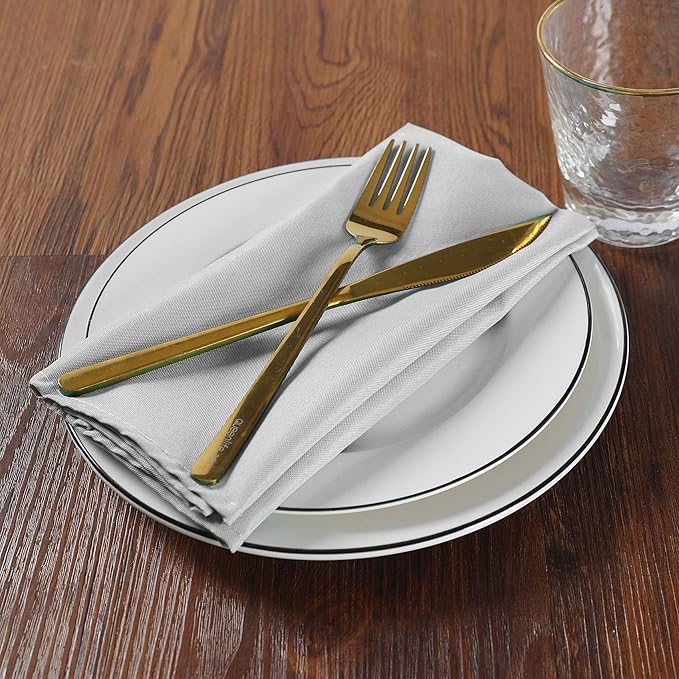 Cloth Napkins 17x17 inch Washable Polyester Dinner Napkins Soft Table Napkins for Wedding Party Dining Banquet(Silver,100PCS)