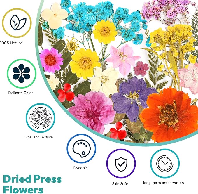 Dried Flowers, Resiners Pressed Flowers for Craft Real Natural Dried Flowers Kit for Scrapbook Supplies DIY Making Crafts Jewelry Resin Soap Candle Card Making (Pink 58pcs)