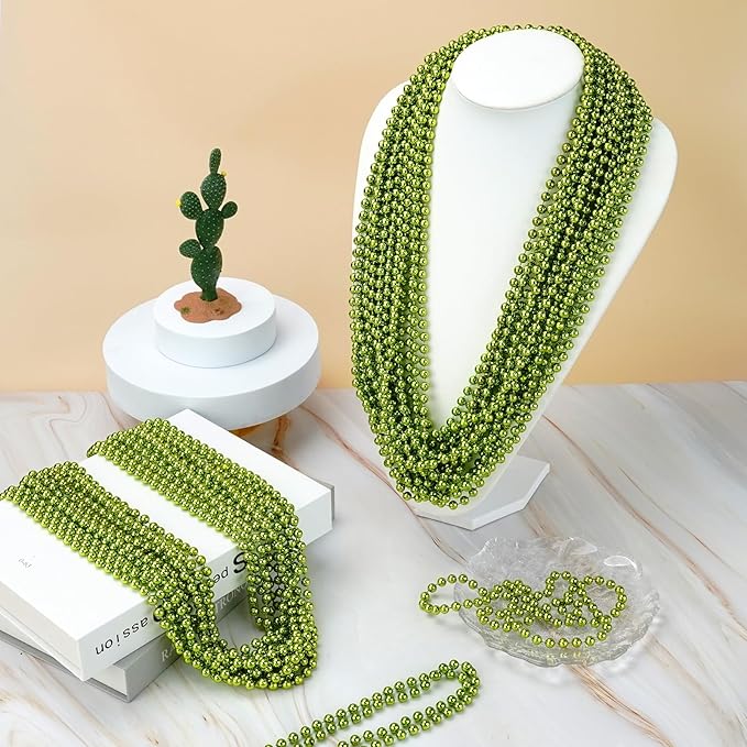 24 PCS St. Patrick's Day Bead Necklaces, Light Green Mardi Gras Christmas Beads, 33'' Green Bead Necklace Green Party Beads for St. Patricks Day, Mardi Gras, Christmas, Carnival Party Favors
