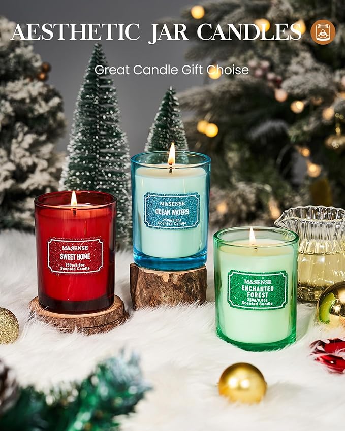 M&SENSE Lemon Scented Candles, Classic Size 8.8 oz Glitter Jar Candles, Holiday Candles Gifts for Women, Strong Scented Natural Soy Candle for Winter Home Decor, 50 Hours Long Burning Candle