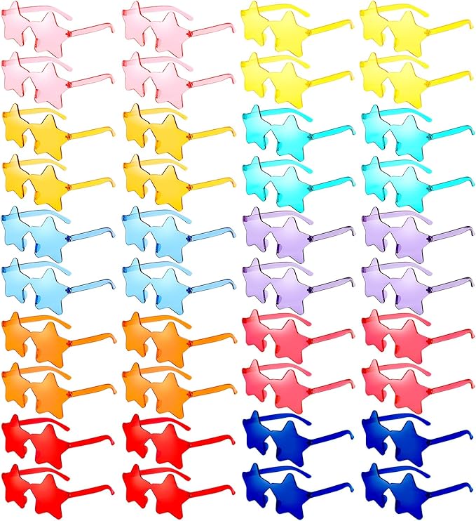 40 Pairs Rimless Star Sunglasses Bulk Wholesale Transparent Candy Color Star Glasses for Women Men Party Favors