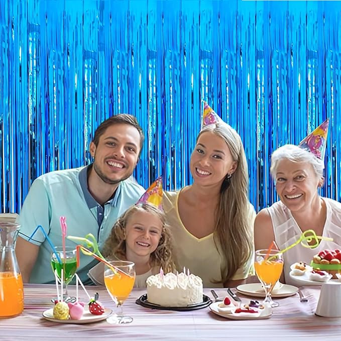 Blue Foil Fringe Curtain 3.3×8.3FT 6 Packs, Metallic Tinsel Curtains Party Streamers for Birthday Graduation Baby Shower Decoration (6pcs,3.3FT×8.3FT, Blue)