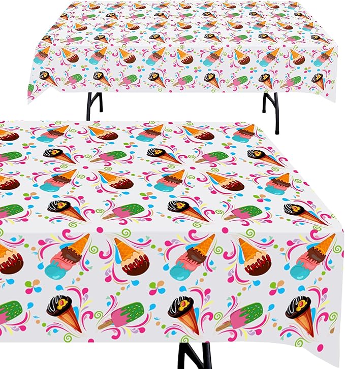 AnapoliZ Ice Cream Plastic Tablecloth | 3 Pack (54" x 102") | Rectangular Popsicle Table Cover | Summer Party Decoration | Social, BBQ Table Cover