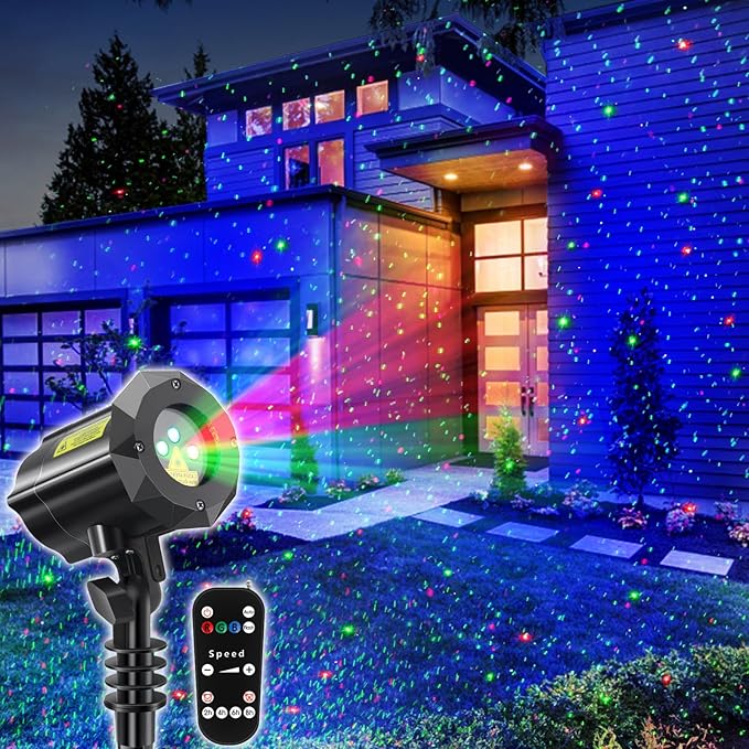 Poeland Christmas Laser Projector Lights with Remote Control and Security Lock, Halloween Garden Lights for Indoor, Outdoor, Home, Garden (Red, Green, Led Blue)