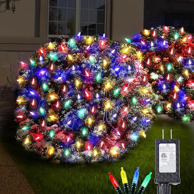 120Led Christmas Net Lights Outdoor 5ft x 6ft Connectable, 8 Modes Waterproof Black Wire 29V Plug in Mesh Net Christmas Lights for Garden, Yard, Bushes, Trunk, Xmas Tree Decor (Multicolor)