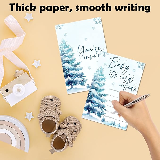 4'' x 6'' Baby It's Cold Outside Baby Shower Invitations - 25 Watercolor Tree Invited Cards with Envelopes - Winter Announcement Invites for Boys & Girls, Gender Reveal Party Supplies & Decor -A03