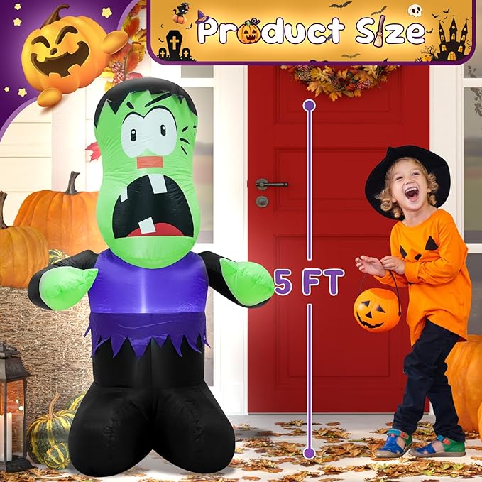 4FT Halloween Inflatable Decor Giant Ghost Halloween Blow Up Decoration with LED Lights Indoor Outdoor Yard Graden Party Holiday Decor