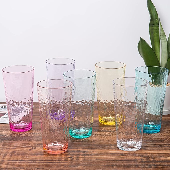 KX-WARE 26-ounce Acrylic Highball Glasses Plastic Tumbler Larger Drinking Glasses, set of 6 Multicolor