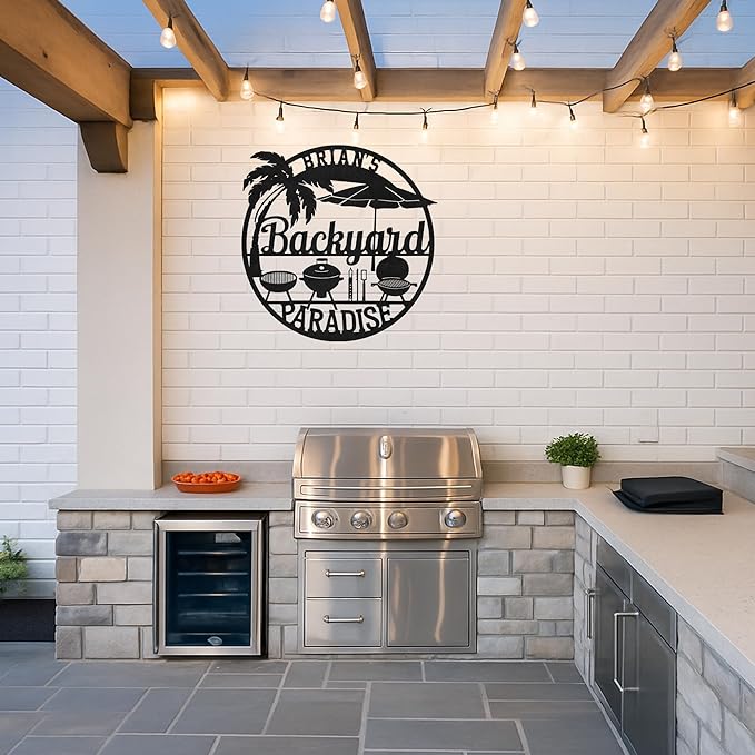 Custom BBQ Metal Sign Personalized Grill Name Wall Art for Outdoor Kitchen Patio Backyard Decor Fathers Gift for Dad Grandpa Husband Barbecue Smoker Area Sign, Grilling Lover Gifts 19