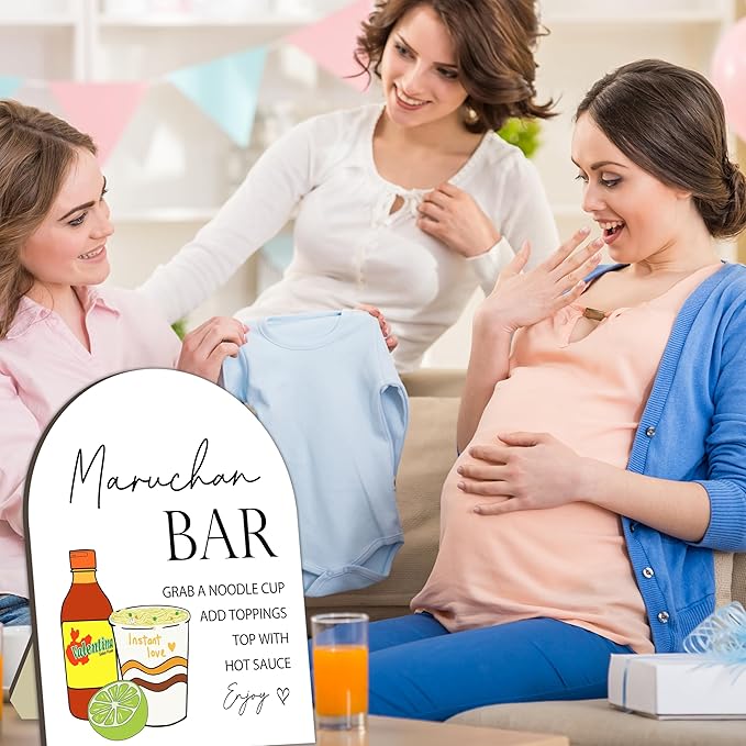 Cup Noodles Station Board for Babies Party, Noodle Bar Wooden Welcome Table Sign for Baby Shower, Baby Shower Food Table Decorations Signs, Guest Food Signs Decor for Gender Reveal Parties, 8x10 Inch