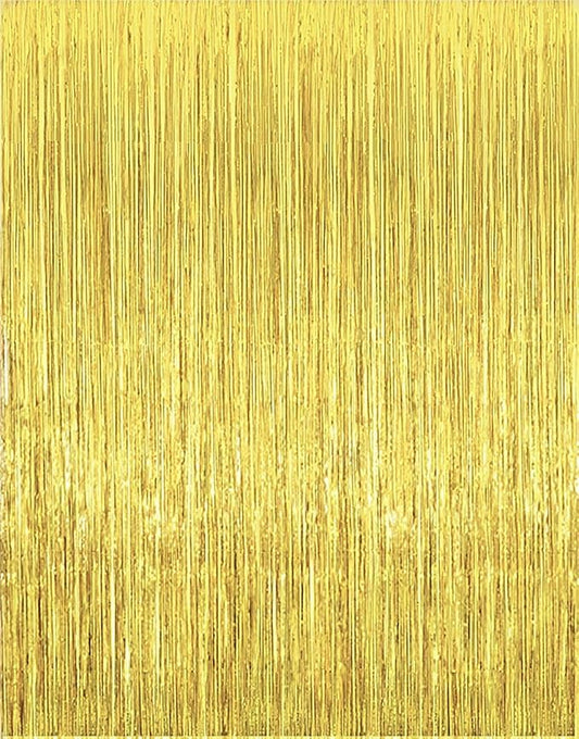 2 Pcs 3.2ft x 8.2ft Shiny Gold Metallic Tinsel Foil Fringe Curtains Photo Booth Backdrop for Birthday Wedding Holiday Celebration Bachelorette Party Decorations