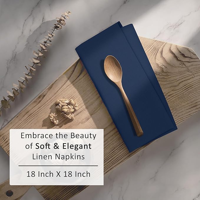 Ruvanti Linen Napkins Set of 12, 18x18 Cloth Napkins, Cotton Linen Blend Napkins Cloth Washable, Soft, Reusable Dinner Napkins for Wedding, Parties, Christmas, Thanksgiving, Everyday Use - Navy
