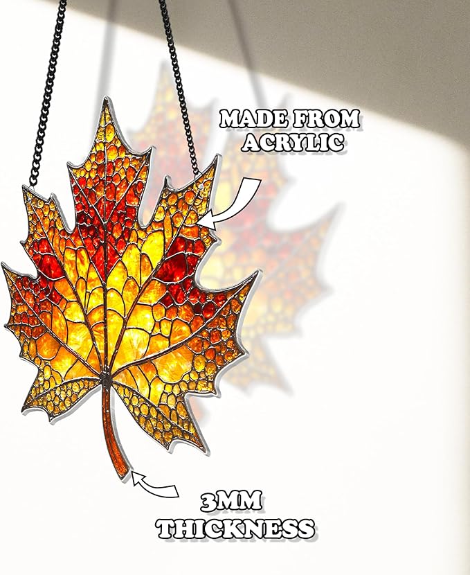 Maple Fall Leaves Suncatcher for Window Hanging, Fall Leaf Decorations, Autumn Leaf Acrylic Ornament, Thanksgiving, Halloween, Christmas, Birthday Gifts for Women, Nature Lovers, Home Decor