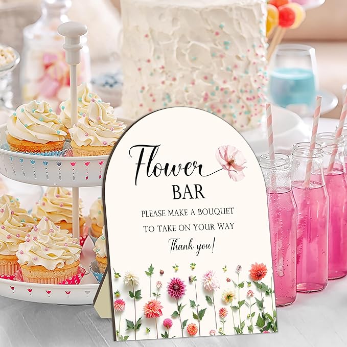 Bride Shower Flower Bar Bouquet Station Board for Baby Shower, Flower Bar Wooden Tabletop Welcome Sign for Baby Shower, Floral Marker for Gender Reveal Party, Guest Bouquet Maker Decor Signs 8x10