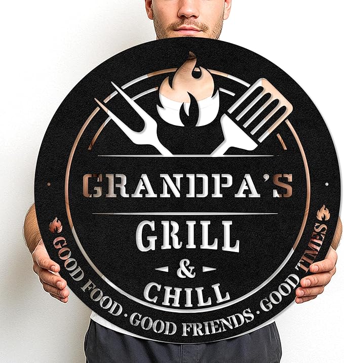 Custom BBQ Metal Sign Personalized Grill Name Wall Art for Outdoor Kitchen Patio Backyard Decor Fathers Gift for Dad Grandpa Husband Barbecue Smoker Area Sign, Grilling Lover Gifts 04