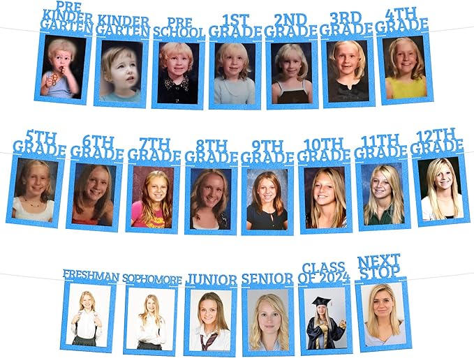 KatchOn, K-12 Graduation Photo Banner 5x7 - Large, 10 Feet | Kindergarten Grad Backdrop, Blue Decorations Class of 2025 | Grad Picture Display for Graduation Decorations 2025