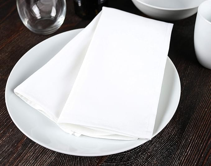 Arkwright Restaurant Cloth Napkins - (Pack of 25) Spun Polyester Dinner Napkin with Hemmed Edges - Ideal for Dinner, Wedding, Party, Banquet, Kitchen, 20 x 20 in, White