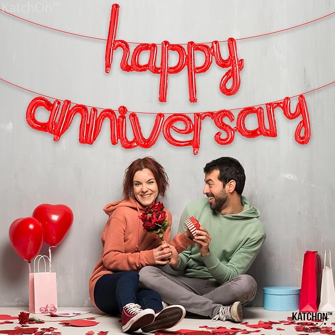 KatchOn Red Anniversary Balloons - 16 Inch | Script Banner for Anniversary Decorations | Work & Romantic Party Decorations