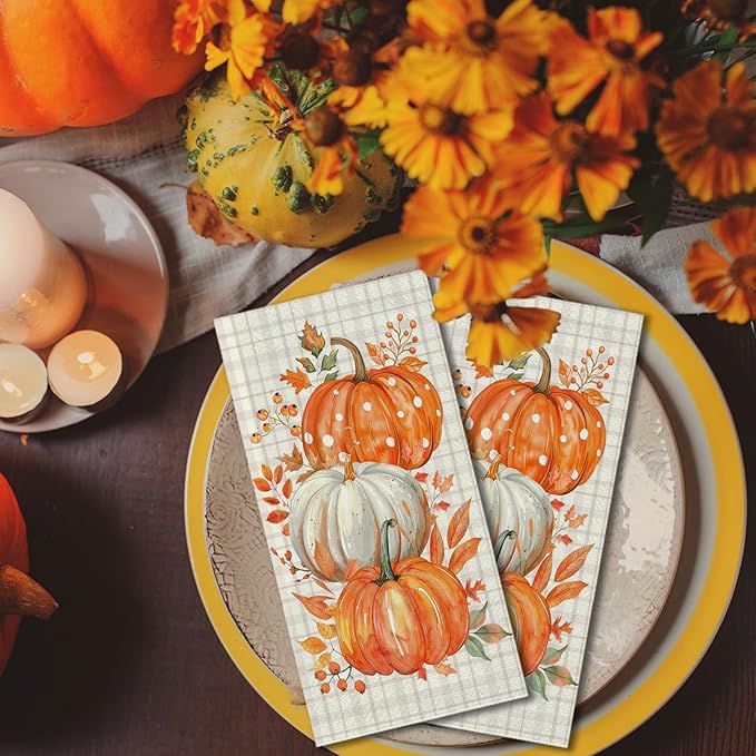 100 Pcs Fall Pumpkin Guest Napkins Thanksgiving Disposable Hand Towels for Bathroom Maple Leaf Orange Pumpkins Decorative Napkins for Autumn Harvest Thanksgiving Party