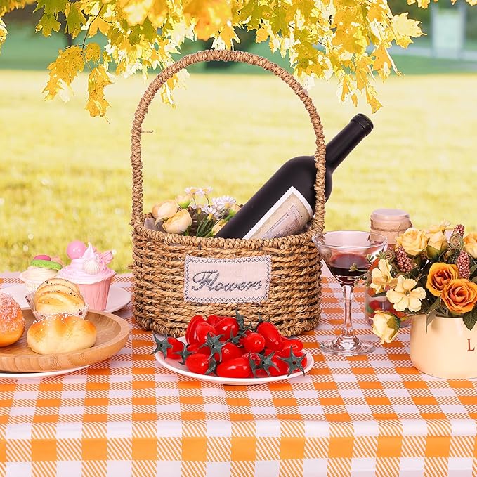 6 Pack Fall Orange Gingham Tablecloth, 54 X 108Inch Plastic Orange Checkered Table Cloth Disposable Scalloped Tablecloths Waterproof Plaid Table Cover for Autumn Harvest Picnic Wedding Birthday Party