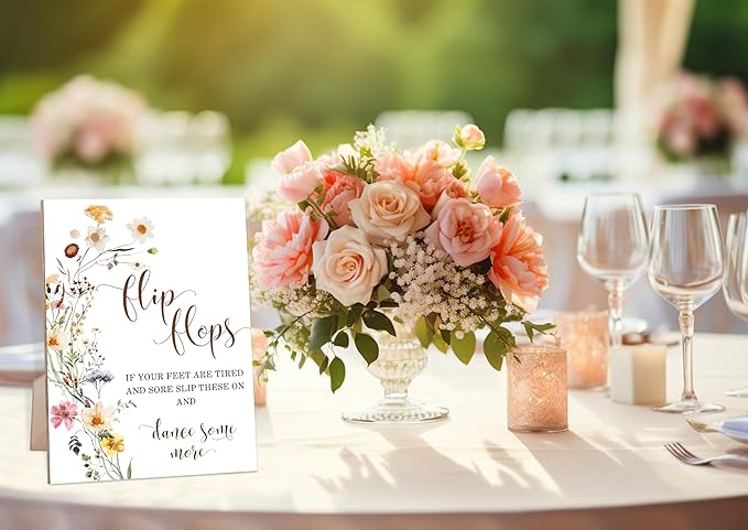 Flower Wedding Flip Flops Sign, Bride Flip Flops, Bridal Shower Party Decor, Wedding Decorations for Reception, Table Centerpieces for Party, 6X8 Inch Wooden Bridal Shower Signs with Stand, 15