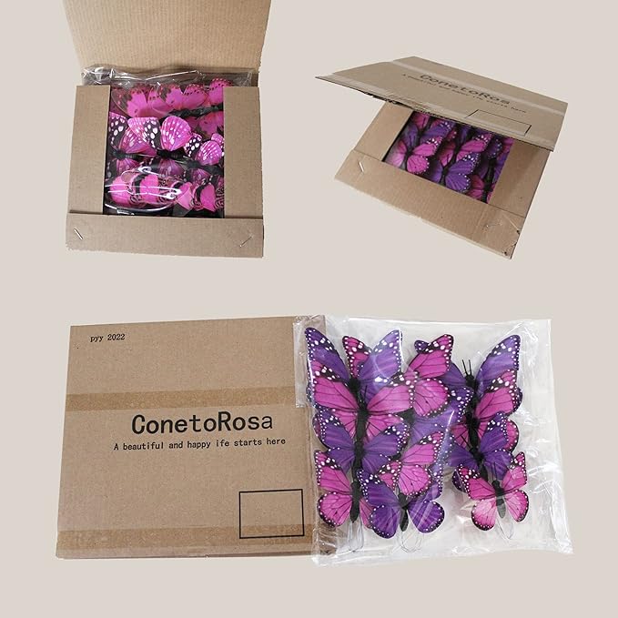 ConetoRosa 12PCS Butterfly Wall Decor - 2 Sizes, 3D Decorations for Home, Room, Bedroom, Nursery, Wedding, Christmas Party (Purple)
