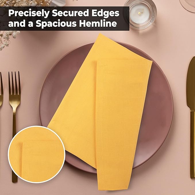 Urban Villa Cloth Napkins 100% Cotton Slub Absorbent Dinner Napkins (Set of 12) Oversized 20x20 Inches Solid Mustard Color Soft Durable Reusable Washable Ideal for Everyday Use Wedding Parties