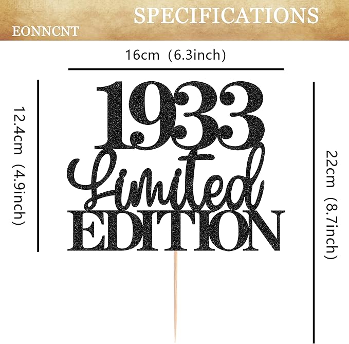Limited EDITION 1933 Cake Topper - Black Glitter Happy 92nd Birthday Party Cake Decoration Supplies, Cheer to 92 Years Cake Bunting Decor for 92nd Birthday Party Photo Booth Props