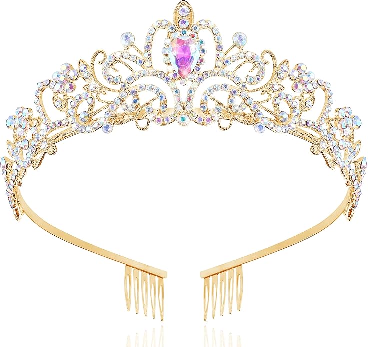 TAROSE Crowns for Women and Girls, Queen Crystal Gold Silver Tiaras with White Rhinestone and Combs, Goddess Crown for Wedding Bride Birthday Princess Bridal Shower Hair Accessories for Women