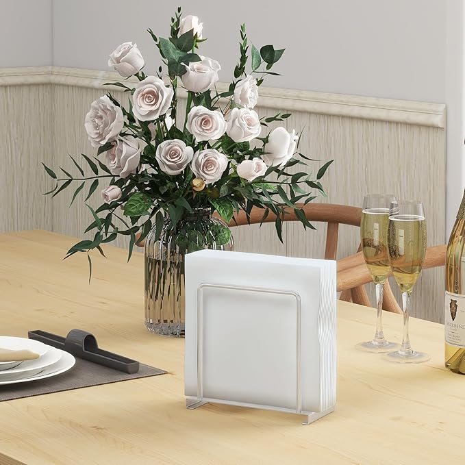 Napkin Holder for Table, Metal Napkin Holder for Kitchen Dining, Standing Paper Napkin Storage for Table Countertop, Silver