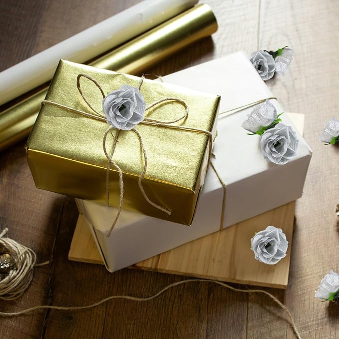 100pcs Silver Rose Flower Artificial Silk Rose Flowers Bulk Fake Silver Rose Flowers Heads for Crafting,Silver Rose Flowers for Centerpieces DIY Decorations