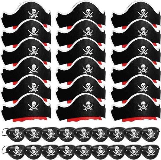 Legigo 36 Pcs Pirate Hat with Eye Mask - Classic Costume Cap Accessories for Pirate Party Cosplay Caribbean Dress, Black