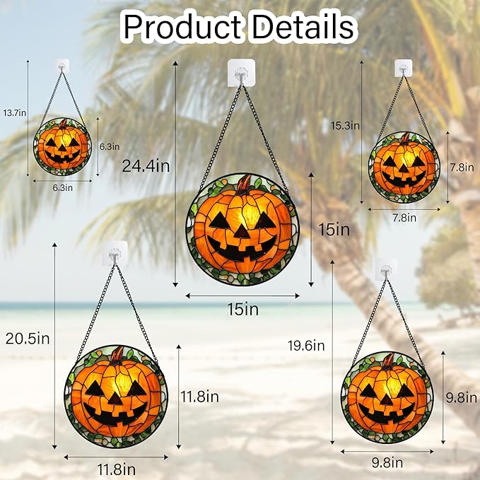 Stained Glass Window Hanging, Halloween Decorations Evil Pumpkin Suncatcher for Doors Garden Indoor Spooky Funny Orange Sun Catchers Gothic Decor Horror Gifts for Women Men Friend 6.3 in