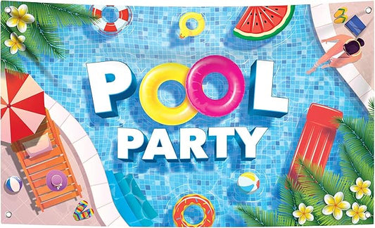 KatchOn, XtraLarge Pool Party Backdrop - 72x44 Inch | Pool Party Banner for Pool Party Decorations | Summer Backdrop for Summer Party Decorations | Pool Party Birthday Decorations, Pool Party Sign