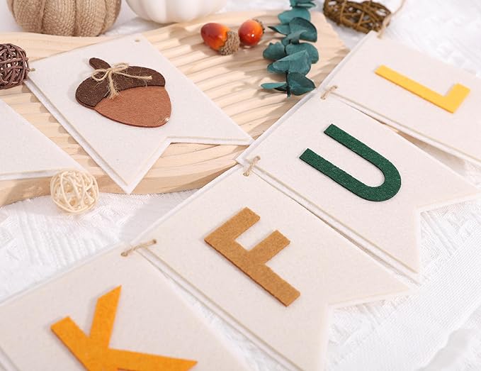 Thankful Felt Banner - Autumn Holiday Party Decorations, Fall Wall Fireplace Hanging Banner, Photo Props, Home Decorations