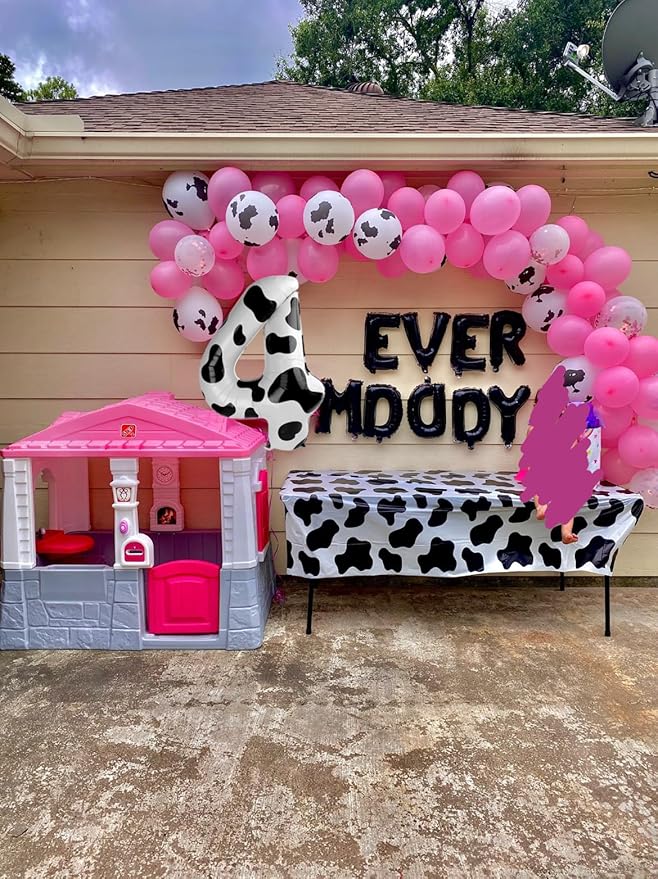 40 Inch Cow Print Large Number 4 Birthday Balloon, Giant Number Four 14 24 34 40 44 Balloons, Foil Mylar Big Balloons for Anniversary Graduation Supplies Decorations