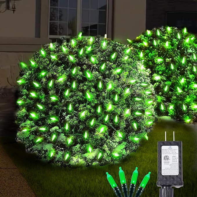 120Led Halloween Net Lights Outdoor 5ft x 6ft Connectable, 8 Modes Waterproof Black Wire 29V Plug in Mesh Net Christmas Lights for Garden, Yard, Bushes, Trunk, Xmas Tree Decor (Green)