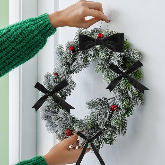 Yilloog 3/8'' 1'' 2'' 90 Yards Christmas Velvet Ribbon Vintage Satin Fabric Velvet Ribbon Roll for Christmas Tree Ornaments Decoration Gift Wrapping Bow DIY Crafts (Black)