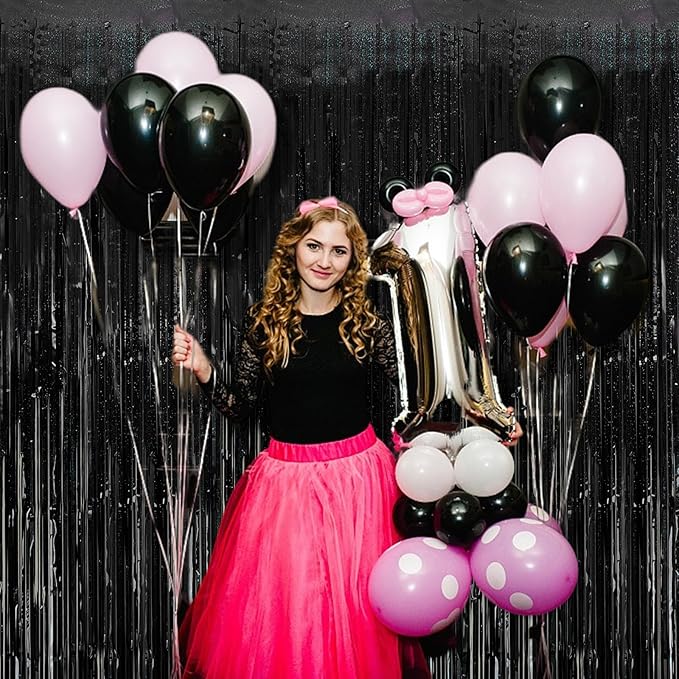 Tinsel Curtain Backdrop Black Birthday Party Decorations 10 Packs Glitter Foil Fringe Curtain Party Decor Streamers Photo Booth for Birthday Christmas Wedding Halloween Graduation Decorations