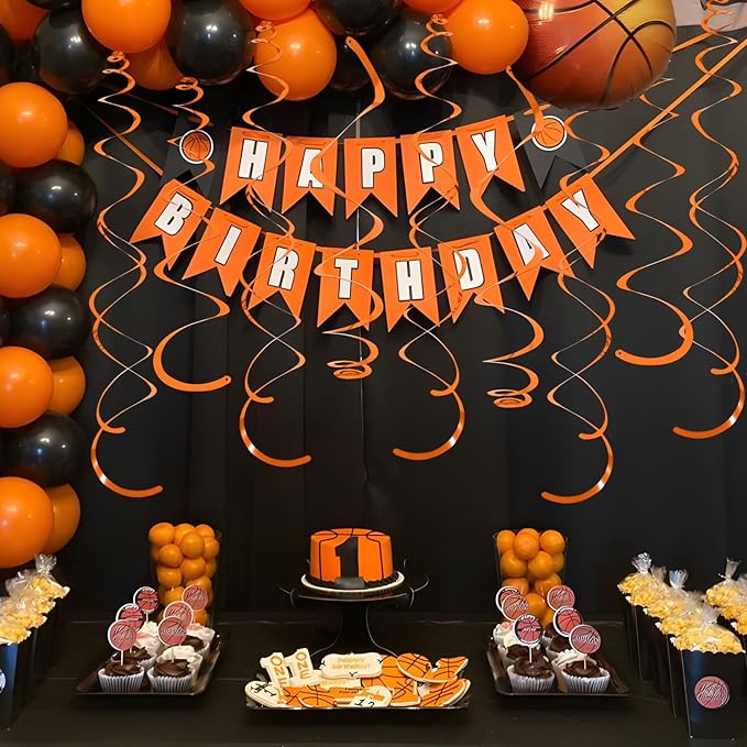24 PCS Orange Hanging Swirl, Sparkle Ceiling Decorations, Plastic Streamer Party Decorations with Double-Swirls and Single-Swirls for Birthday Decorations, Thanksgiving Day，Graduation, Baby Shower
